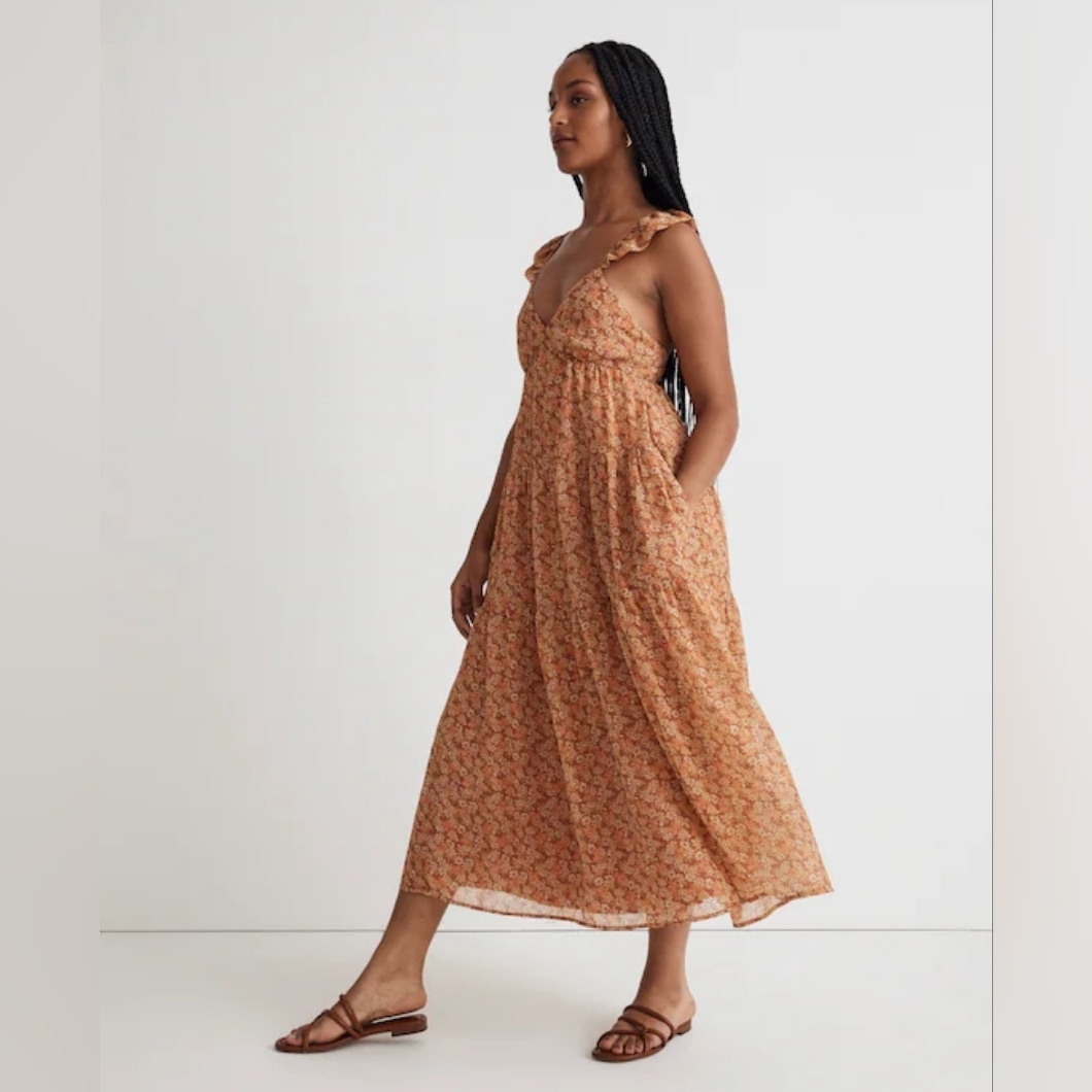 Madewell Georgette Tiered Ruffle Sleeve Dress Sz. 6
